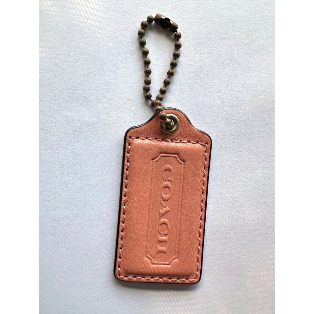 Coach 2.5" Embossed Leather Hang Tag Tan